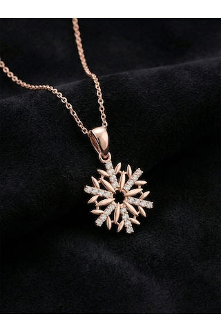 925 Ayar Zirkon Taşlı Rose Kar Tanesi Gümüş Kolye Gümüş - Rodyum