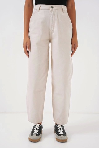 Defymoda 6703 Yüksek Bel Kot Pantolon - Ekru Ekru