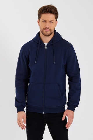 Comeor Kanguru Cepli Kapüşonlu Fermuarlı İçi Pamuklu Erkek Lacivert Sweatshirt 001