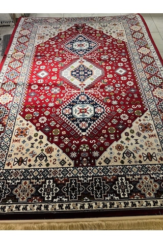 Asaryün Halı Ipek H4320 Bordo İpeksi Geleneksel Renkli Göbekli Klasik Desen Salon Halısı Modern Renkli