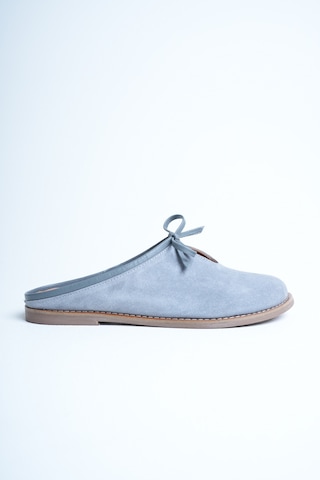 Analin Shoes Kadın Hakiki Deri Fiyonk Detaylı Düz Terlik Gri