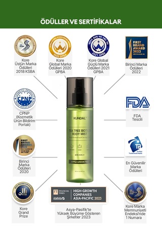 Akneye Eğilimli Ciltlere Vücut Bakım Misti Kundal Tea Tree Biotics Body Mist 200ml Apple Green Tea