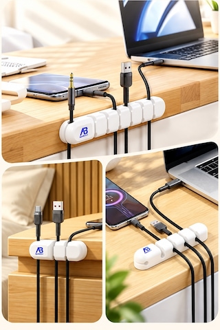 Apollobell Acp08-020 Ab 3 Parçalı Bilgisayar Kablo Klipsi Ve Silikon Kablo Tutucu Düzenleyici Seti.