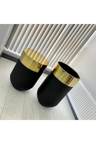 Dekoratif Gold Darbuka Siyah Saksı 70 Cm+sehpa 60 Cm İkili Set