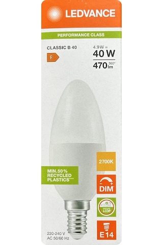10 Adet Ledvance 4,9w Sarı Işık 2700k E14 Duylu İnce Duy Dim Edilebilir Led Ampul