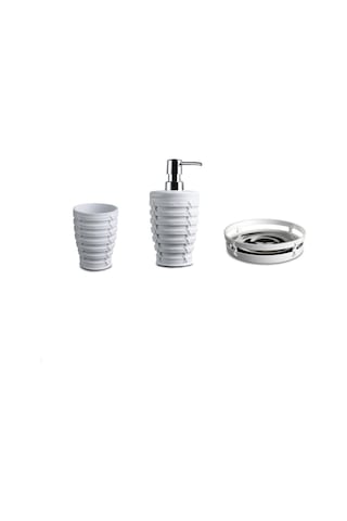 Primanova Palm Beyaz Sıvı Sabunluk Katı Sabunluk Diş Fırçalık Set