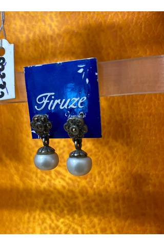 İnci Yuvarlak Markezit Taşlı Inci Gümüş Kadın Küpesi F16002018