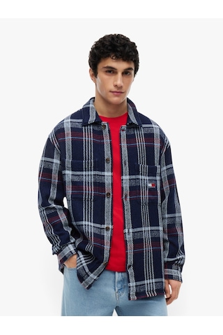 Tommy Hilfiger Tjm Check Overshırt Erkek Mavi Gömlek - Dm0dm23135