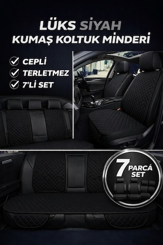 Volkswagen Jetta 2005 2018 Uyumlu Kumaş Koltuk Minderi Kapitone Desen Terletmez Yedili Siyah