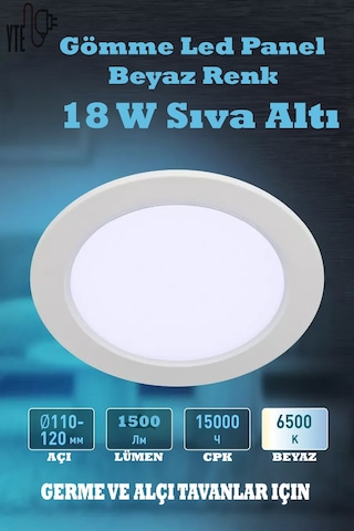 18 W Beyaz Sıva Altı Yuvarlak Led Panel 6500 K Yüksek Kalite Beyaz - Beyaz