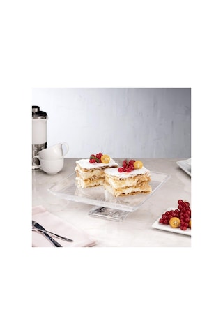 950007 Madlen Ayaklı Kare Servis Tabağı 24 Cm Beyaz