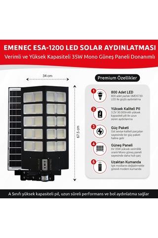 Emenec 1200w Güneş Enerjili Led Aydınlatma Solar Aydınlatma