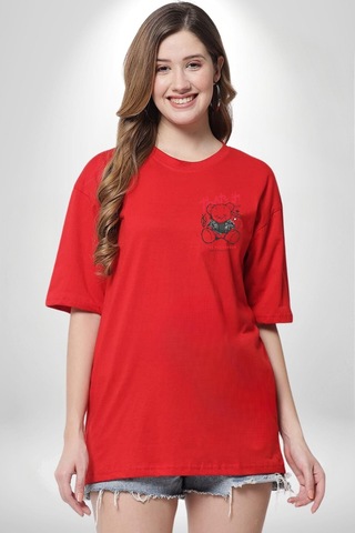Gerçeklikten Uzak Tutun Kırmızı Oversize Unisex Ön Ve Sırt Baskılı Tişört Kırmızı