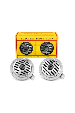 Mega Oto Market Universal 12v Süper Tone Hella Tip Korna Seti 430hz / 320hz Çiftli Krom Oto Kornası Güçlü Ses