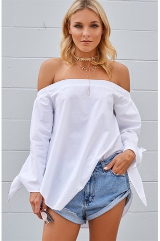 Aqe Fashion Kadın Madonna Yaka Kol Detaylı Beyaz Bluz BEYAZ Beyaz