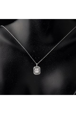 Bilezikci Crystal Baget Taşlı Beyaz Altın Kolye 8KON06KL
