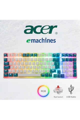 Acer Emachines Eak100 Beyaz/yeşil Usb Rgb Backlight Red Swıtch Mekanik Q 101 Tuşlu Compact Gaming Klavye