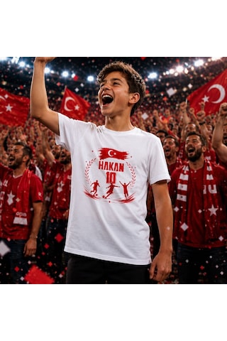 Bk Gift Kişiye Özel Türkiye Taraftar Temalı 2026 Dünya Kupası Tasarımlı Çocuk Tişört-6, Tek Yürek Milli Takım Ruhu Beyaz