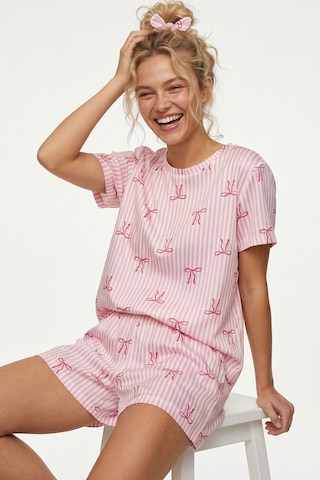 Siyah İnci İnce Soft Örme Mevsimlik Şortlu Pijama Takımı 8045 Pembe Fiyonk
