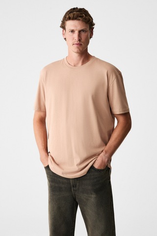 Grimelange Mono Erkek Organik Pamuklu Bisiklet Yakalı Kısa Kollu Regular Fit Somon T-shirt Somon