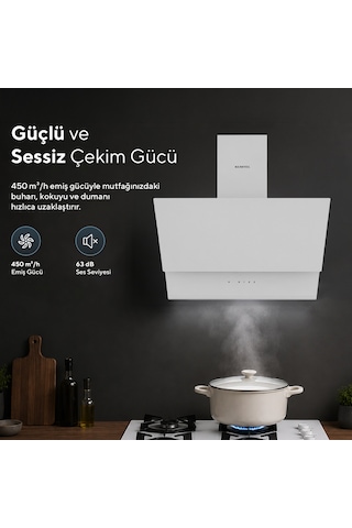 Kumtel DA6-895 Beyaz Dokunmatik Cam Davlumbaz