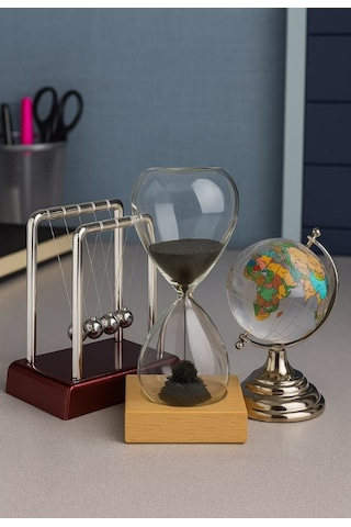 Masa Seti Newton Topu, Manyetik Kum Saati, Kristal Dünya Küresi Dekoratif Ofis Hediyesi