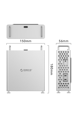 Orico Ms10-5p Minipro 5in1 Mac Mini M4 Workstation, 10gbps, Max. 8tb M.2 Nvme Ssd Destekli, 2x Usb-a, Type-c, Sd/tf Card, Gümüş, Alüminyum, Tak Çalıştır, Dock & Ssd Kutusu Ms10-5p