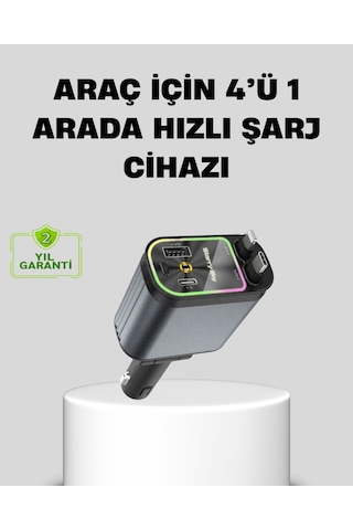 Hmngoakkllby Araç Şarj Cihazı 66w 4 Portlu Hızlı Şarj Ve Led Işıklı Akllhmng
