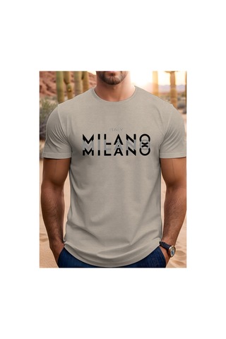 Caddemia Yazlık Şık Gündelik Spor Bol Mılano Desen Baskılı Yuvarlak Yakalı Kısa Bej 2XL Caddemia Yazlık Şık Gündelik Spor Bol Mılano Desen Baskılı Yuvarlak Yakalı Kısa Bej 2XL