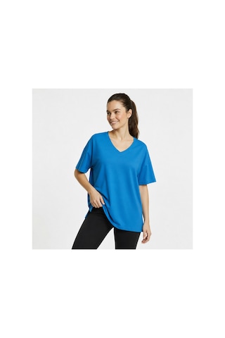 Lyvean V Yaka Oversıze Kısa Kollu Tshirt Saks Mavi