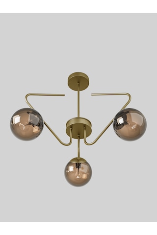 Lunor Eskitme Metal Bal Rengi Cam Küre Başlıklı Modern 3'lü Avize