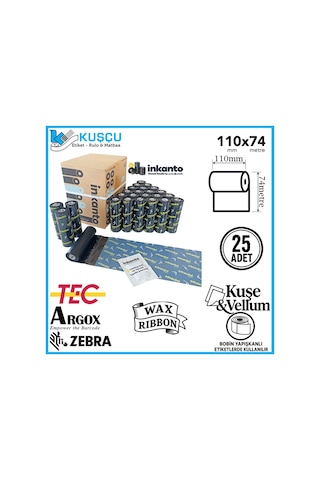 25 Adet Armor 110mmx74mt Wax Ribon Kuşe&vellum