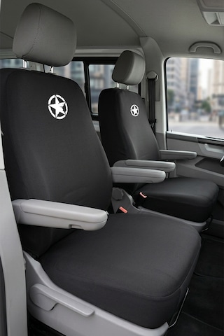 Volkswagen Transporter 4+1 - Siyah Penye Oto Koltuk Kılıfı - Askeri Yıldız Baskılı