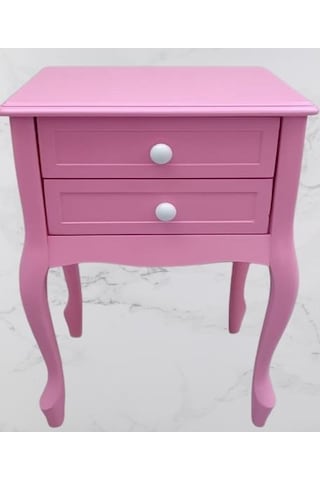 Komodin 90359model Klasik Kayın Aslan Ayak Parlak Pembe Lake Çift Çekmece El Yapım