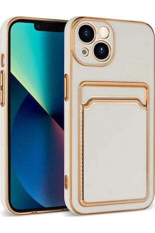 Apple Uyumlu iPhone 13 Kılıf Zore Bark Kartlıklı Kapak Beyaz