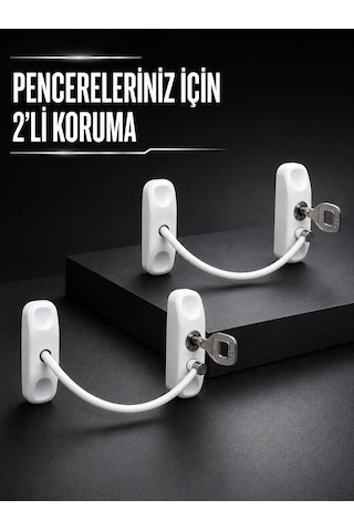 Beyaz Kablolu Pencere Kilidi 2 Adet Çocuk Koruma Ve Pencere Emniyet Aparatı