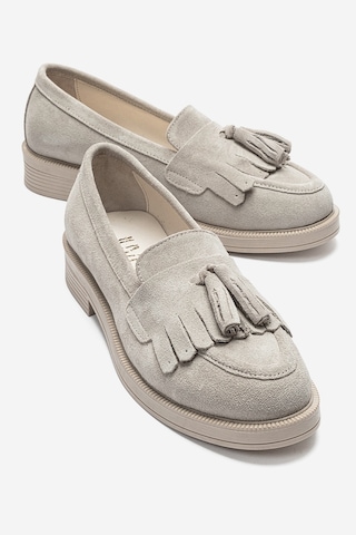 Luvishoes Luvi Shoes Milina Bej Süet Püsküllü Hakiki Deri Kadın Loafer Ayakkabı Bej Süet