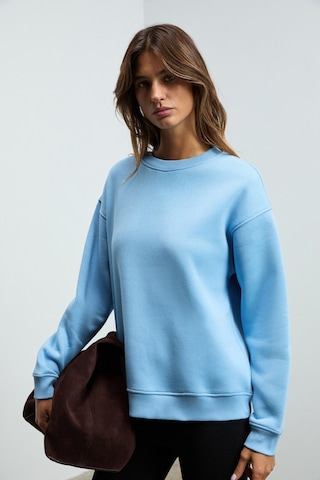 Grımelange Susana Kadın Bisiklet Yaka İçi Polarlı Oversize Fit Basic Mavi Sweatshirt Mavi