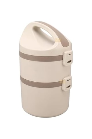Vagonlife Bento 1800ml Lunchbox 2 Katlı 4-6 Saat Sıcak/soğuk Termos Özellikli Çelik Sefer Tası Yemek Kutusu Bej Diğer