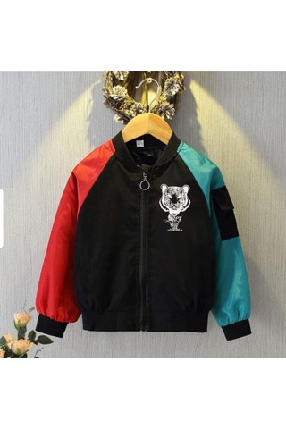 Modavals Kaplan Baskılı İçi File Su Geçirmez Erkek Çocuk Yağmurluk - Siyah