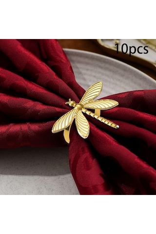 Homyl 10 Adet Yusufçuk Peçeteli Yüzükler Peçete Tutucuları Altın