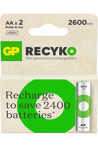 GP ReCyko 270AAHC 2700 Serisi 2600 mAh AA Ni-MH Şarj Edilebilir Kalem Pil 2'li
