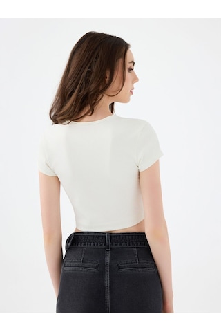 LOFT Crop Kadın Tshirt K.kol Lf2040462 Q1.v1 Ekru