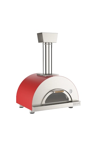 Oveneat Single Odun Ateş'li Kırmızı Pizza Fırını Gümüş - Siyah
