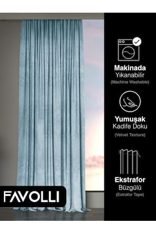 Br Favolli Kadife Dokulu Sis Mavisi Ada Fon Perde Ekstrafor Büzgülü Dream Series Sis Mavisi