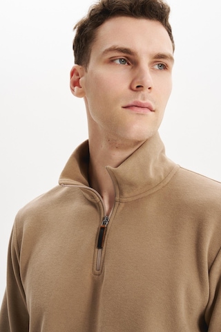 Arma Erkek Pamuk Polyester Karışımlı Selanik Kumaş Yarım Fermuar Dik Yaka Sweatshirt Kazak K30404698002 Bej - Gri