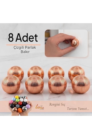 8 Adet Sert Plastik Düğme Yuvarlak Top Çizgili Parlak Bakır Dolap Mobilya Mutfak Dolabı Çekmece Kulbu Kulpu Kulplar