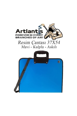 Resim Çantası 35x50 Cm Resim Defteri Palet Fırça Seti 1 Paket Mavi Resim Proje Çantası Fermuarlı Kulplu 37x54 Cm