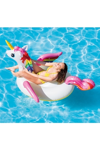 İntex Unicorn Tek Boynuzlu At Şişme Binici Unicorn At Binici Bot 201 x 140 x 97 CM Çok Renkli