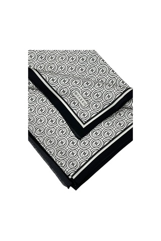 Vakko Twill İpek Şal - Helezon Monogram - Beyaz Siyah